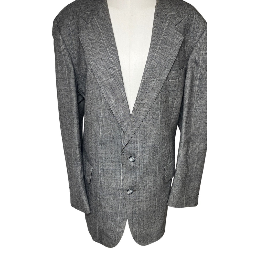 Hart‎ Schaffner Marx Glen Plaid Virgin Wool Sport Coat Gray Windowpane 44R